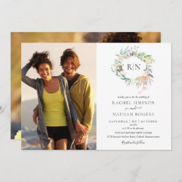 Monogram Ro Greenery Blommigt 2 Photo Bröllop Inbjudningar