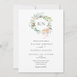 Monogram Ro Greenery Blommigt Bröllop Inbjudningar