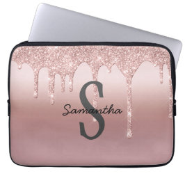Monogram Ro Guld Drip Glitter Rosa Trendig Laptop Fodral