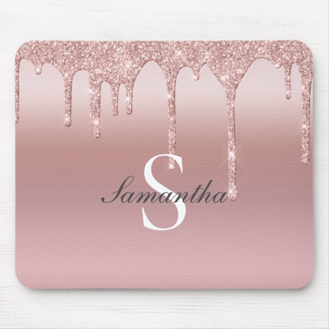 Monogram Ro Guld Drip Glitter  Rosa Trendig Musmatta (Framsidan)