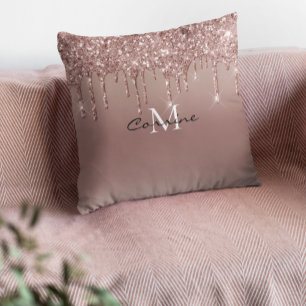 Monogram Ro Guld Dripping Glitter Metallic Rosa Kudde