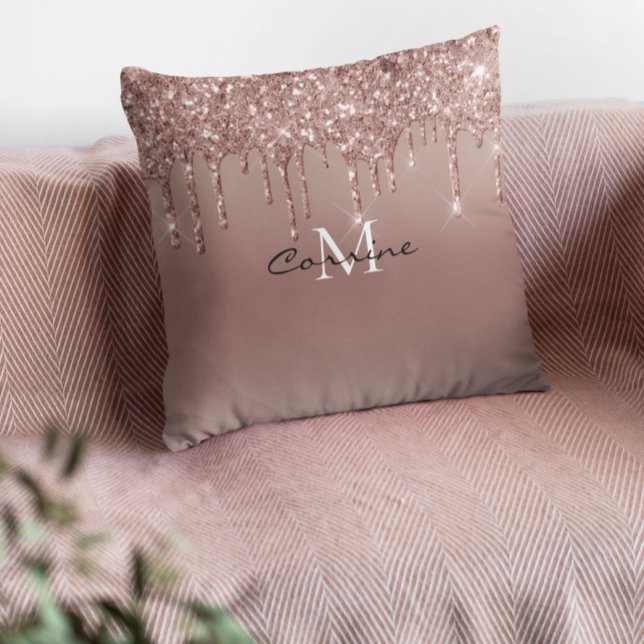 Monogram Ro Guld Dripping Glitter Metallic Rosa Kudde (Skapare uppladdad)
