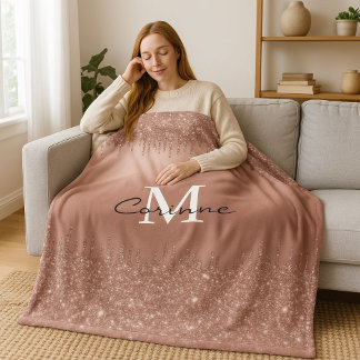 Monogram Ro Guld--drivning Glitter Metallic Namn Fleecefilt