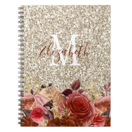Monogram Ro Guld Flowers Light Guld Glitter Anteckningsbok