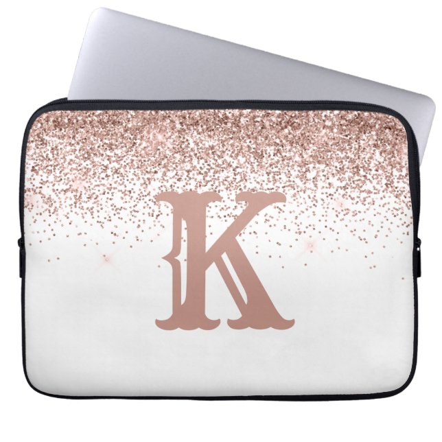 Monogram Ro Guld Glitter Girly Personlig Laptop Fodral (Framsidan)