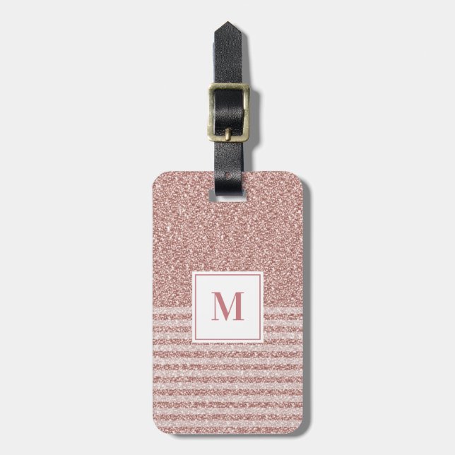 Monogram Ro Guld Glitter Rand Girly Bagagebricka (Vertikal Framsida)