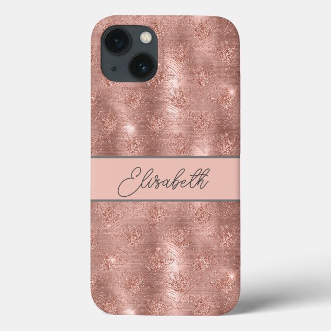 Monogram Ro Guld Gnistra Glitter Grått Rosa Trend (Baksida)