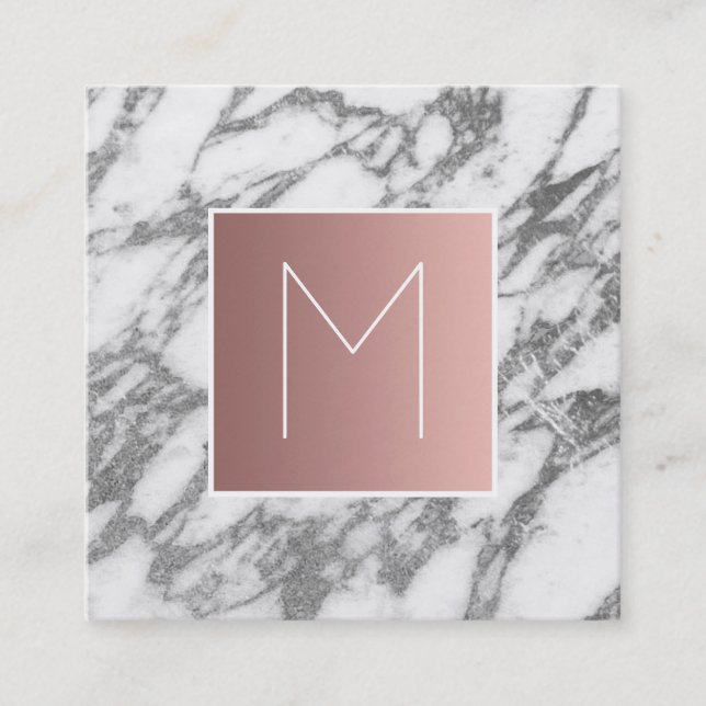 Monogram ro guld på grått marble fyrkantigt visitkort (Framsida)