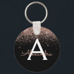Monogram ro Guld Rosa Black Glitter Nyckelring<br><div class="desc">Ro Guld ( Rosa) och Black Luxury Modern och Elegant Girly Faux Glitter och Gnistra Elegant Keychain (nyckelkedjan för  av svart lyx). Dessa nyckelkedjor kan anpassas så att de omfattar ditt första och första namn och är en perfekt-,  bachelorette-möhippa eller födelsedagsfest-tjänst.</div>