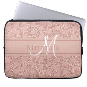 Monogram Ro Guld Rosa Glitter Girly Polka Dot Laptop Fodral