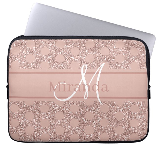 Monogram Ro Guld Rosa Glitter Girly Polka Dot Laptop Fodral (Framsidan)