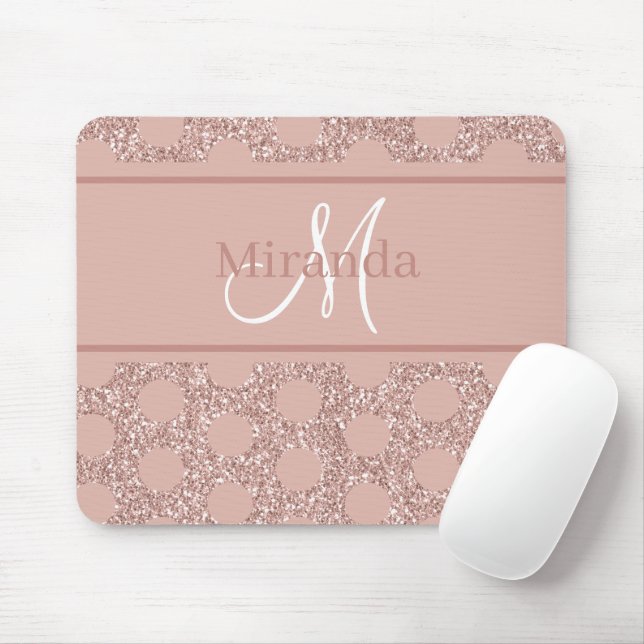 Monogram Ro Guld Rosa Glitter Girly Polka Dot Musmatta (Med mus)