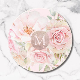 Monogram Ro Guld  Rosa Watercolor Blommigt Underlägg