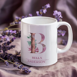 Monogram Ro Guld vattenfärgsblomma Brev B Kaffemugg