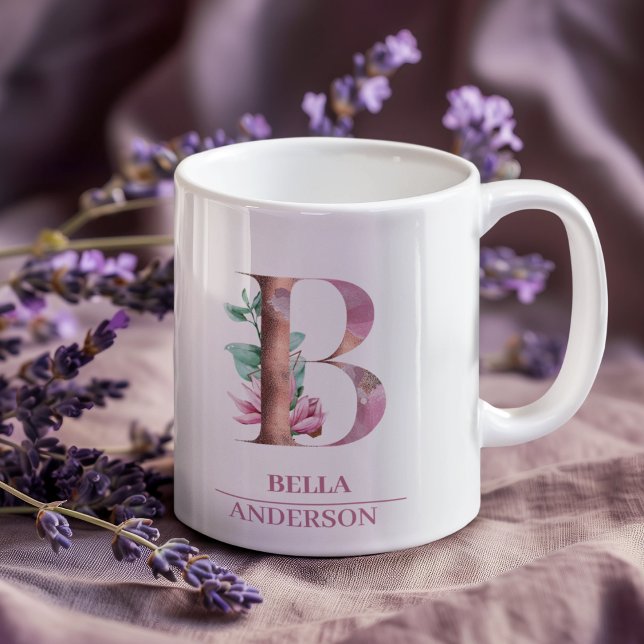 Monogram Ro Guld vattenfärgsblomma Brev B Kaffemugg (Skapare uppladdad)