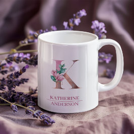 Monogram Ro Guld vattenfärgsblomma Brev K Kaffemugg
