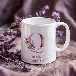 Monogram Ro Guld vattenfärgsblomma Brev Q Kaffemugg