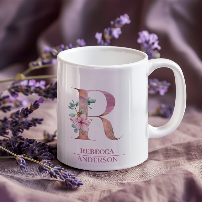 Monogram Ro Guld vattenfärgsblomma Brev R Kaffemugg (Skapare uppladdad)