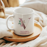Monogram Ro Guld vattenfärgsblomma Brev V Kaffemugg<br><div class="desc">Monogram Ro Guld vattenfärgsblomma Brev V</div>