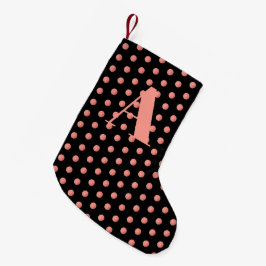 Monogram Ro Guld Watercolor Black Polka dots Liten Julstrumpa