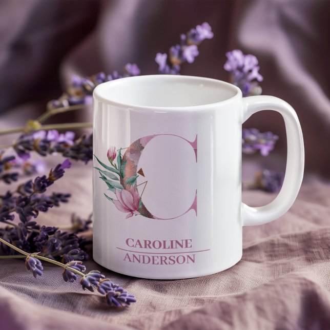 Monogram Ro Guld Watercolor Flower Brev C Kaffemugg (Skapare uppladdad)