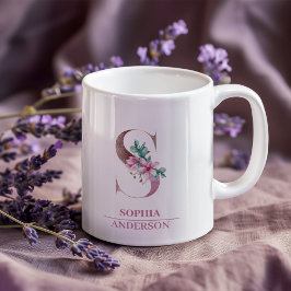 Monogram Ro Guld Watercolor Flower Brev S Kaffemugg