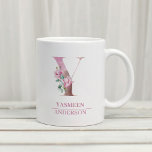 Monogram Ro Guld Watercolor Flower Brev Y Kaffemugg<br><div class="desc">Monogram Ro Guld Watercolor Flower Brev Y</div>