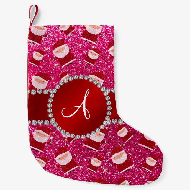 Monogram ro rosa glitter christmas jultomten liten julstrumpa (Framsidan)