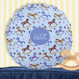 Monogram Rocking Horses och Stars Mönster Rund Kudde
