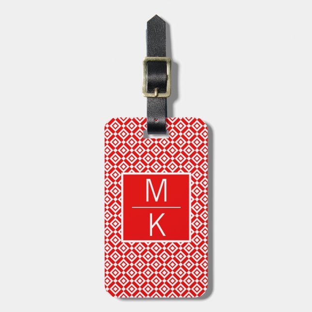 Monogram Röd Dubbla Diamond Square Splitter Bagagebricka (Vertikal Framsida)