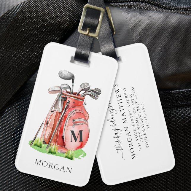 Monogram röd golfväska bagagebricka (Monogram Red Golf Bag Luggage Tag)