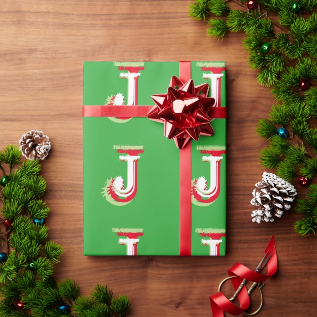 Monogram Röd Grön Jul Inpackningspapper Presentpapper (Julgåva)