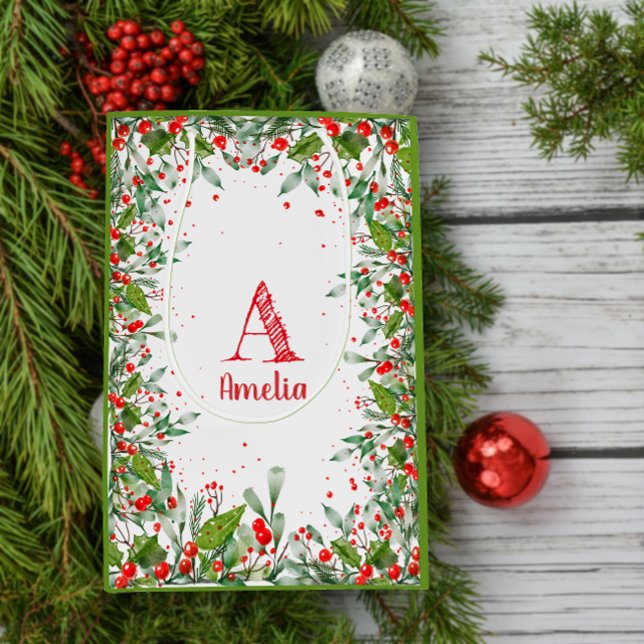 Monogram Röd jul elegant brev grönt (Skapare uppladdad)