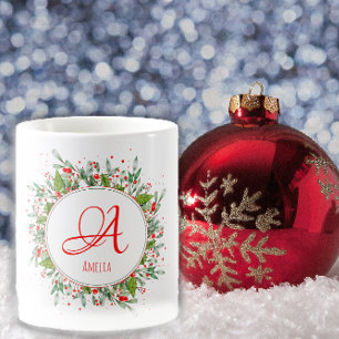 Monogram Röd jul, elegant brev, kaffe Mugg