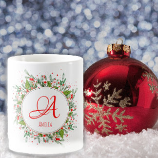 Monogram Röd jul, elegant brev, kaffe Mugg