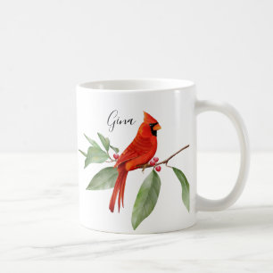 Monogram Röd kardinalfågel med vattenfärg Kaffemugg