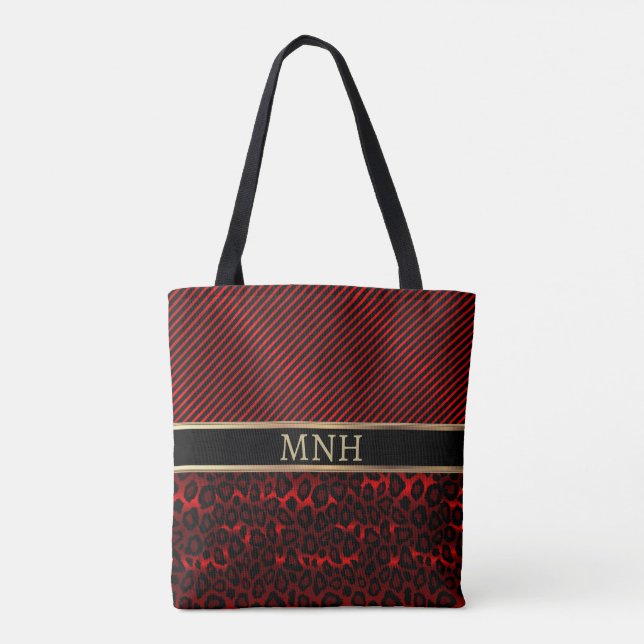 Monogram Röd Leopard Djurtryck Tygkasse (Baksida)