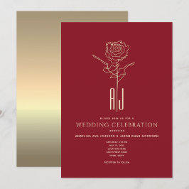 Monogram röd och guld bröllopsinbjudan inbjudningar