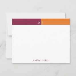 Monogram Röd Orange Band Personligt brevpapper Anteckningskort