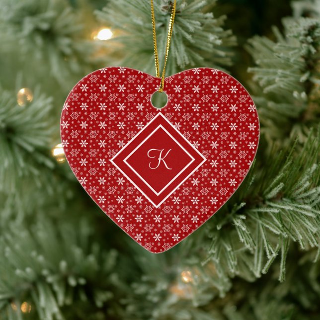 Monogram Röd Vit Snöflinga Jul Högtid   Julgransprydnad Keramik (Träd)