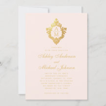 Monogram Röda Falskt Guld Blommig Vapen Rosa Bröll