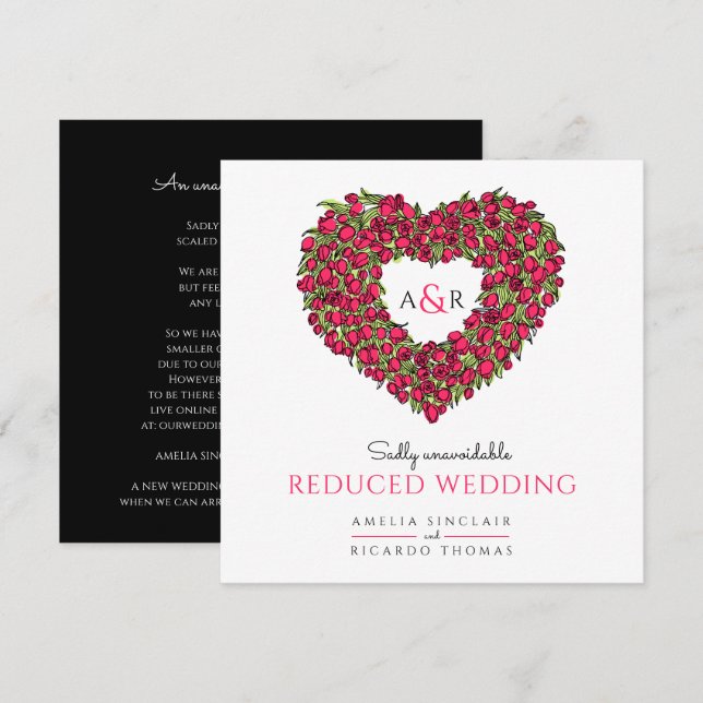 Monogram röda tulpaner hjärta reducerat bröllop meddelande (Fram/baksida)