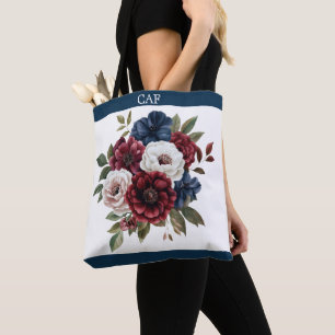 Monogram rödblå vit blomsterbukett tygkasse