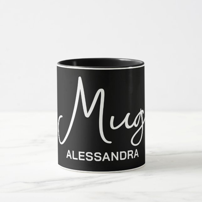 Monogram rolig svart, vit typografi kalligrafi mugg (Center)