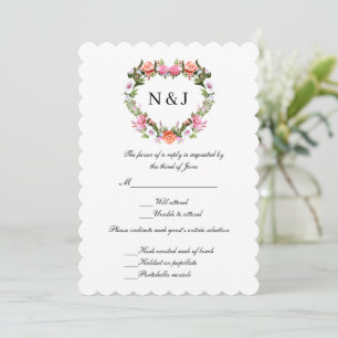 Monogram Romantic Ro Blommigt Heart Responcard Inbjudningar