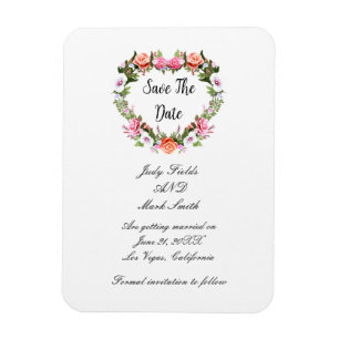 Monogram Romantic Ro Blommigt Hjärtat Spara datum Magnet