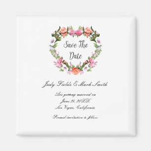 Monogram Romantic Ro Blommigt Hjärtat Spara datum Magnet