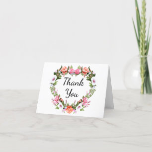 Monogram Romantic Ro Blommigt Hjärttackkort Tack Kort