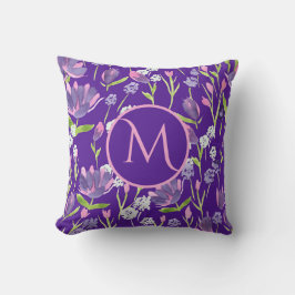 Monogram Romantisk Lila Rosa Feminin Blommigt Kudde