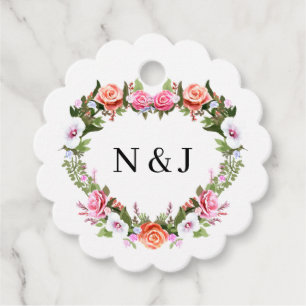 Monogram Romantiska Rosor Blommigt Hjärta Gåvor Etiketter